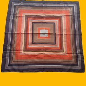 Vintage 1970's Square Scarf Geometric Stripes Orange Brown 22x22" Boho Granny